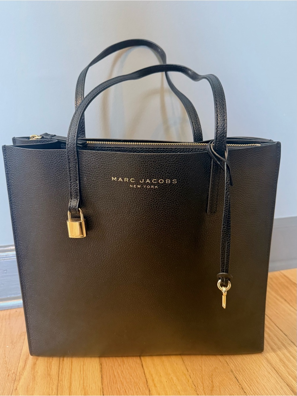 Marc Jacobs Black Leather Tote with Gold Accent Lock